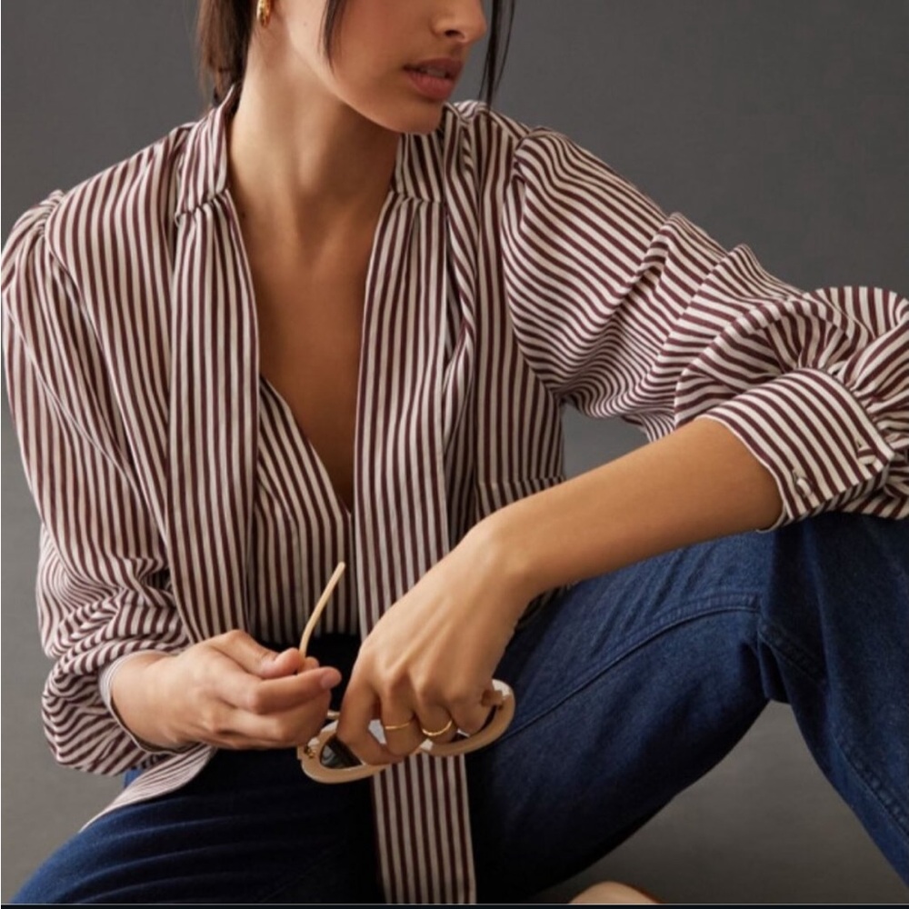 Maeve striped tie neck top size Small - Picture 2 of 12